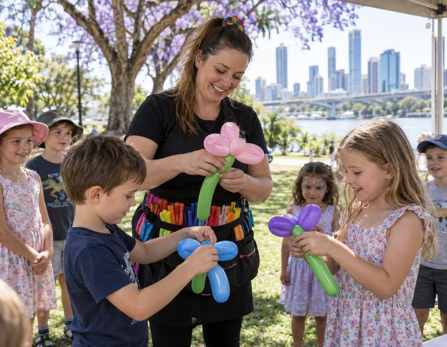 Children at a birthday party in a typical Brisbane setting. Use a real local photograph on