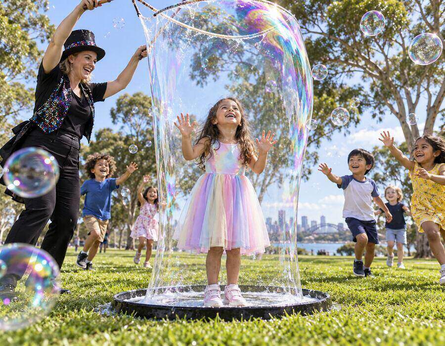 Children at a magic display in a typical Liverpool setting. Use a real local photograph o