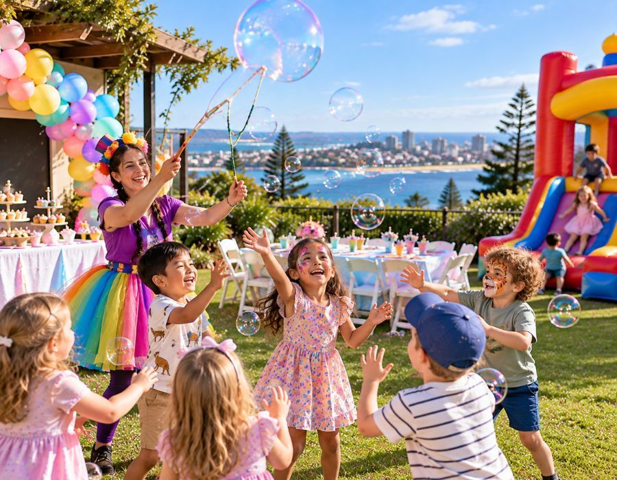 Children at a birthday party in a typical Newcastle setting. Use a real local photograph o