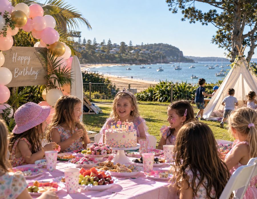 Children at a birthday party in a typical Northern Beaches setting. Use a real local photo