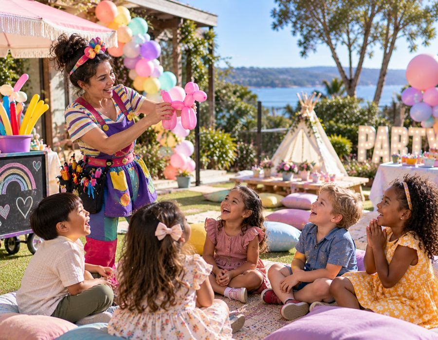 Children at a birthday party in a typical Sutherland Shire setting. Use a real local photo