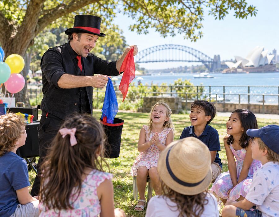 Children at a birthday party in a typical Sydney setting. Use a real local photograph once