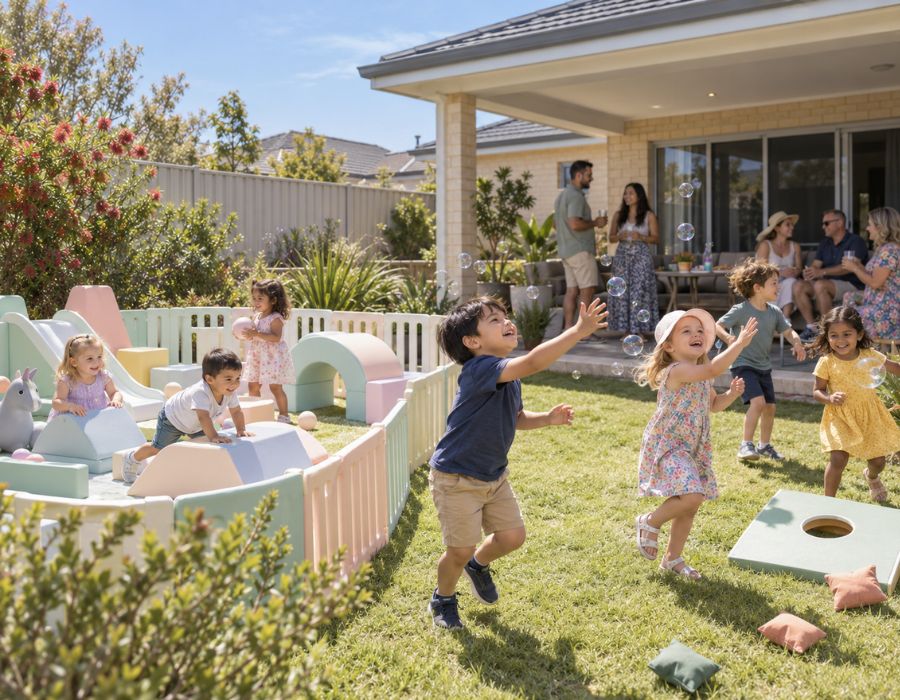 Children at a birthday party in a typical Wanneroo setting. Use a real local photograph on