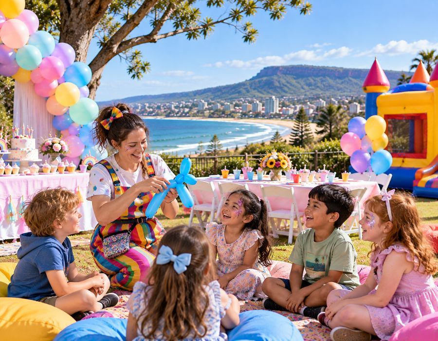 Children at a birthday party in a typical Wollongong setting. Use a real local photograph
